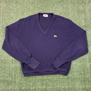 Vintage 80's Izod Lacoste V-neck Sweater Navy‎ Blue